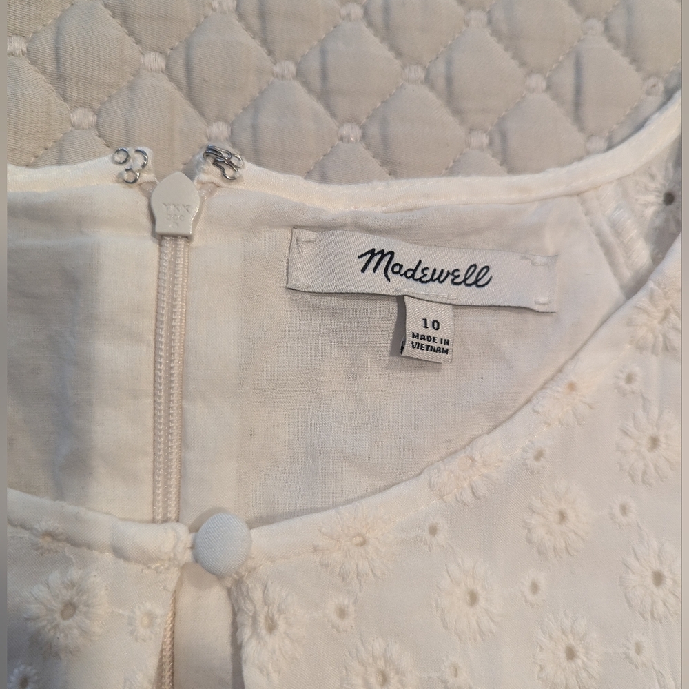MADEWELL Eyelet Tassel-Tie Mini Dress Size 10 Cream/Ivory - Picture 8 of 9